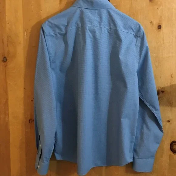 Banana Republic Untucked Slim Fit Cotton Dress Shirt Blue Men's Size L Non‑Iron - Picture 4 of 8